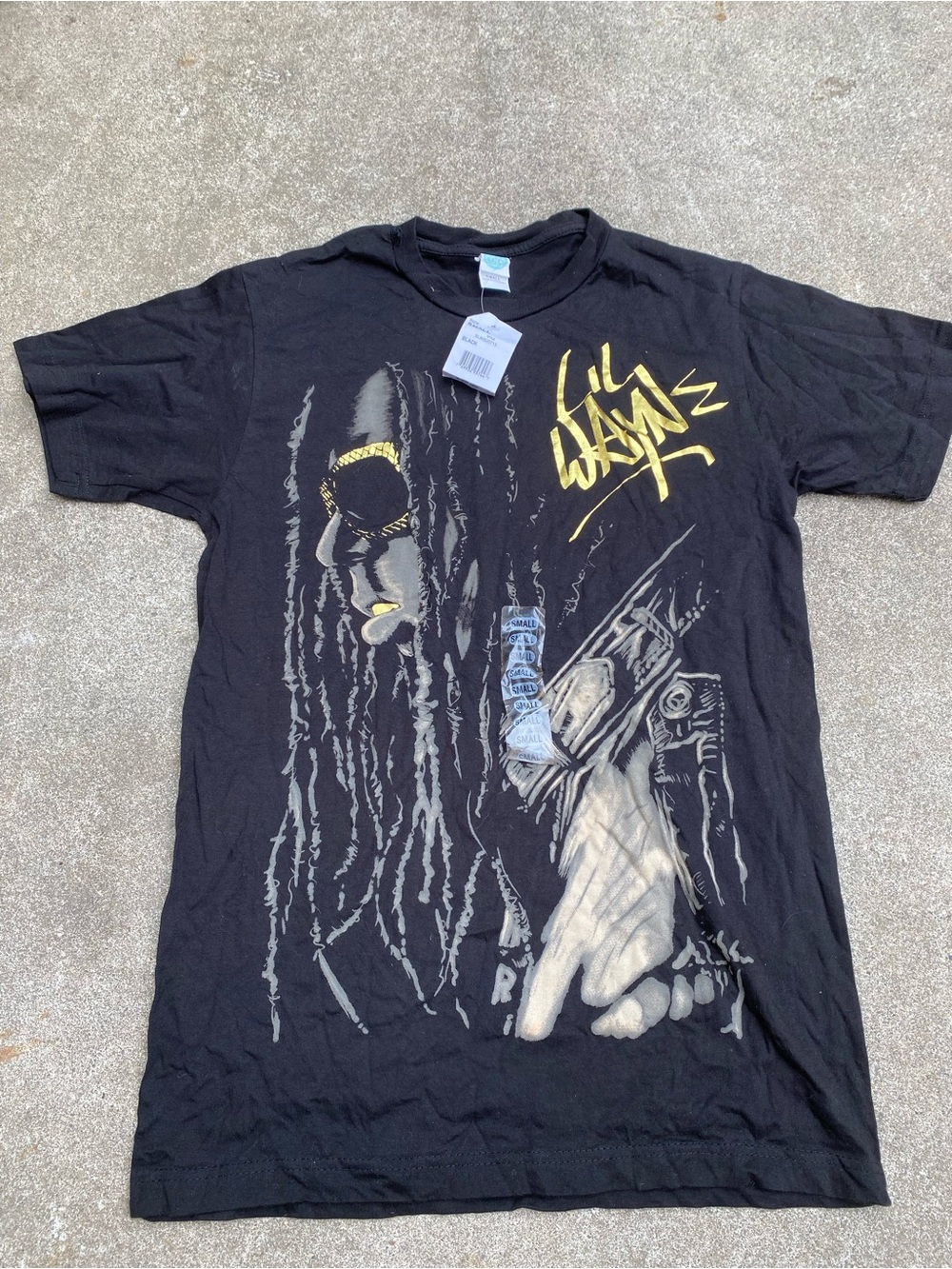 Lil Wayne Metallic Gold Foil Rap Graphic Tee T-Shirt Black Small NWT Y2K